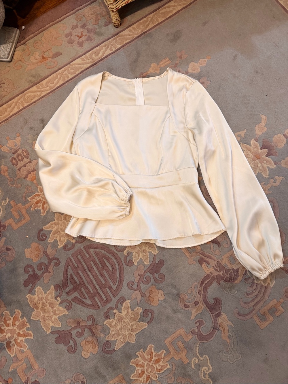 Elegant Cream Long-Sleeve Peplum Top